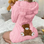 Plush Hooded Romper - Teddy Bear Fleece Loungewear with Shorts - view 3