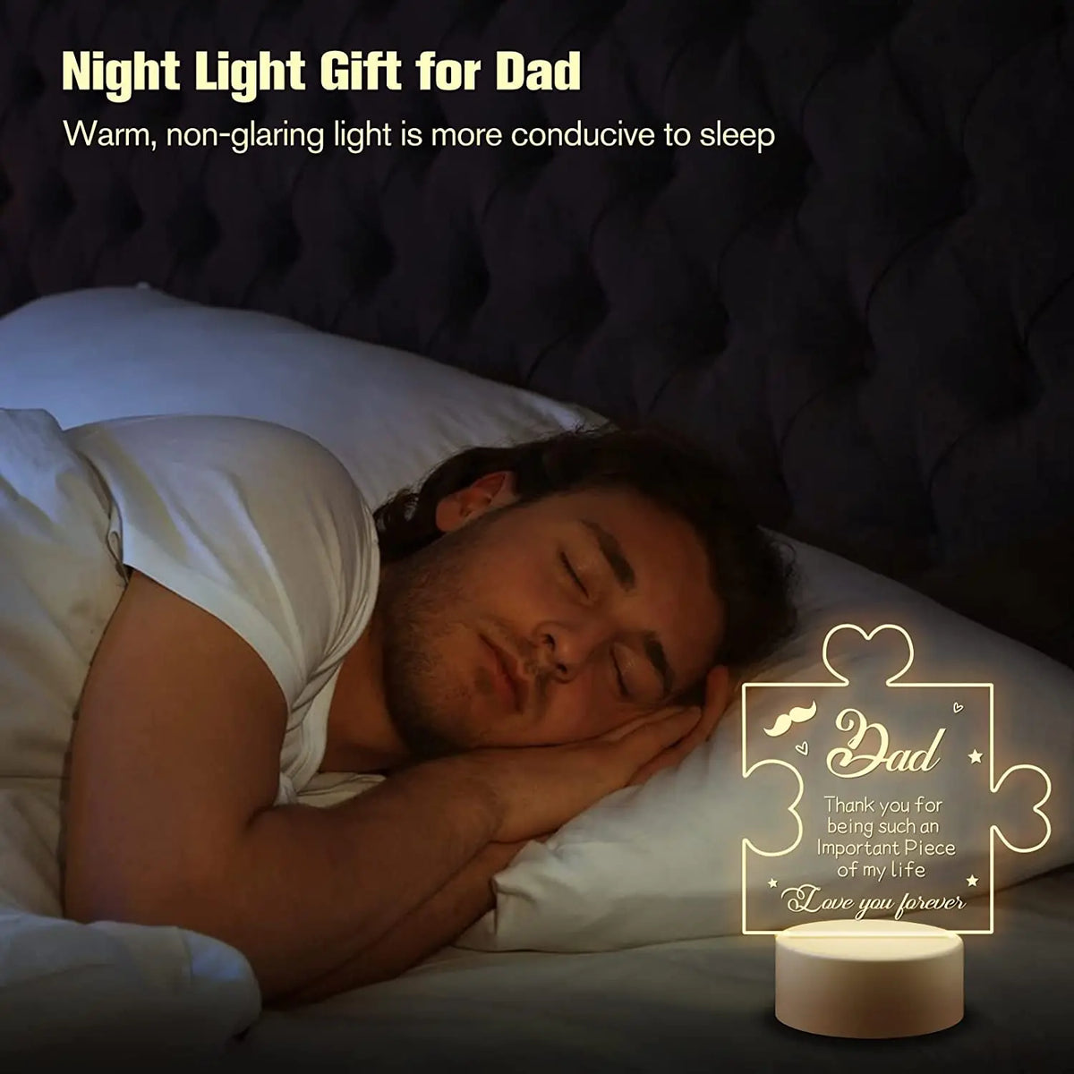 LED Night Light for Dad - Engraved Acrylic Keepsake Lamp, 8 Designs - view 3