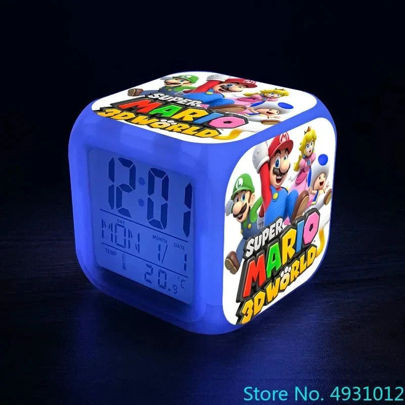 Anime Sonic Mario Bros Figure LED Alarm Clock 7-Color Touch Light Kids D... — View 5