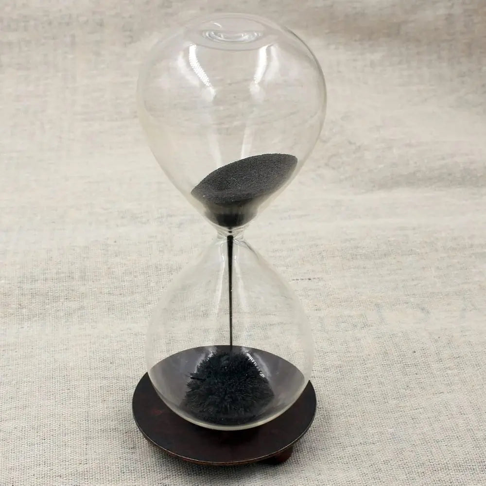 Magnetic Sand Hourglass Sculpture - Copper Base finish, close up