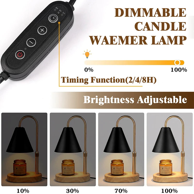 Candle Warmer Lamp with Timer and Dimmer - Ironwork Shade, Adjustable Height Wax Melting Lamp
