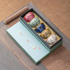 Ceramic Teacup Set of 5 - Handmade Kiln-Change Glaze Kung Fu Tea Cups, Gift Boxed - Color Orange