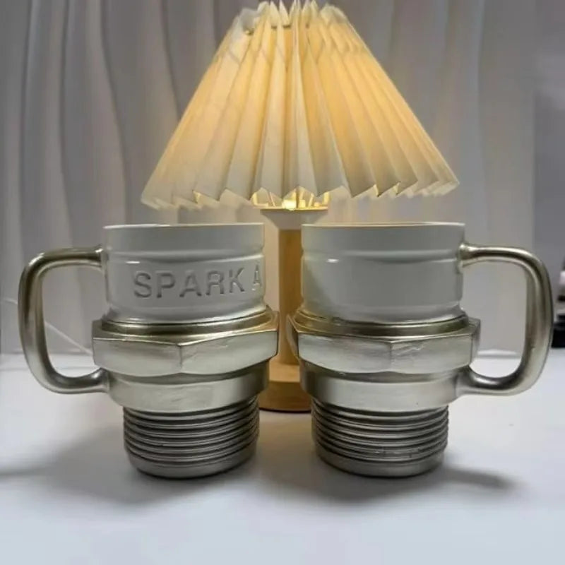 Spark Plug Coffee Mug - Novelty Ceramic and Metal Cup for Car Lovers and Mechanics