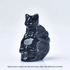 Carved Crystal Cat and Skull Figurine - 1.2in Natural Gemsto