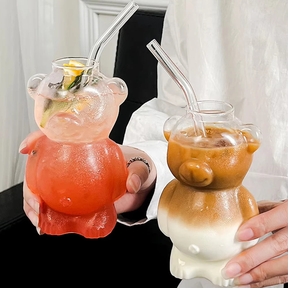 Bear Shaped Glass Cup with Straw - Clear Tumbler for Iced Coffee and Cold Drinks - image 4