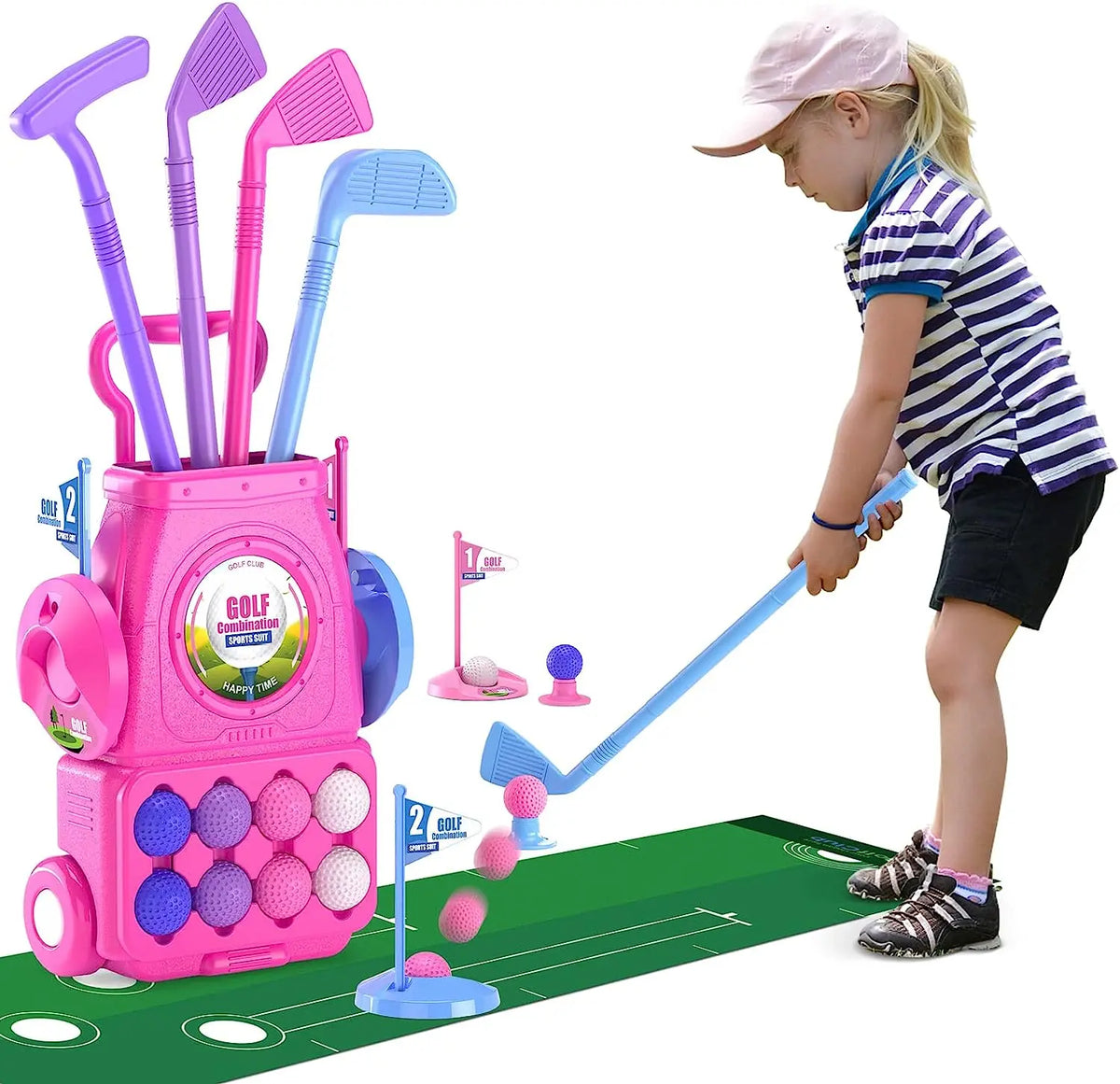 Kids Golf Club Set with Putting Mat - 4 Clubs, 8 Balls and Wheeled Cart - view 1