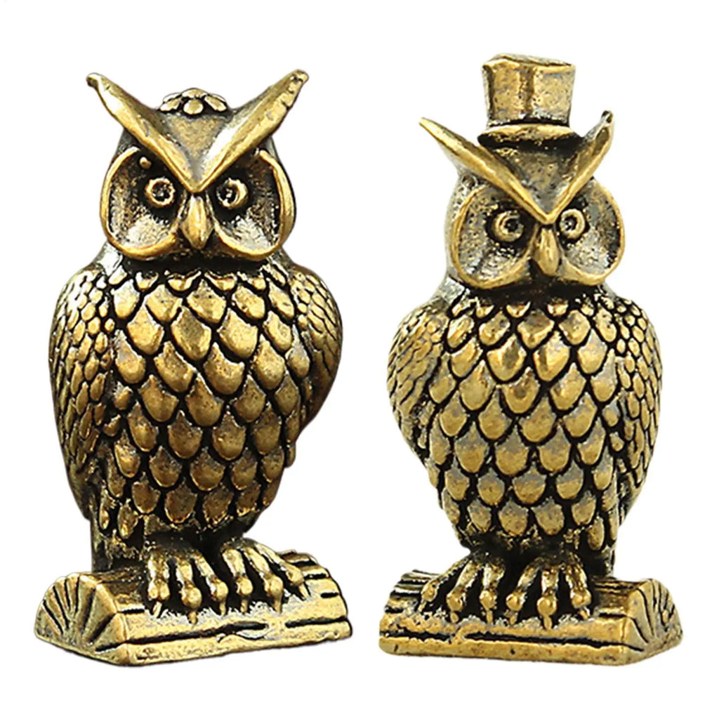 Solid Brass Owl Figurine - Vintage Desk and Bookshelf Sculpture, Two Designs