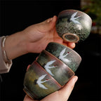 Japanese Kiln-Change Ceramic Teapot - Hand-Painted Crane, Copper Handle - 5