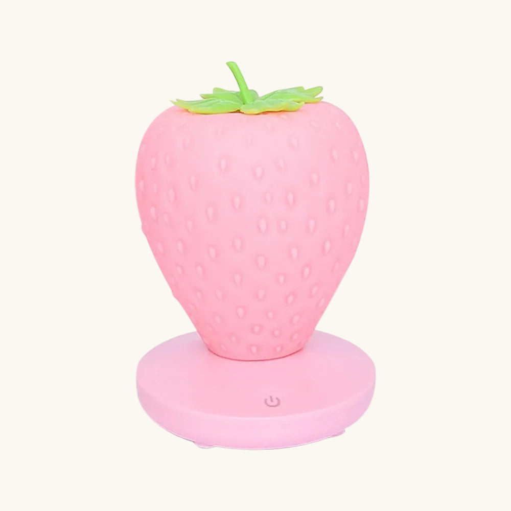 Strawberry Night Light - Silicone Touch Lamp, Dimmable and USB Rechargeable - Pink