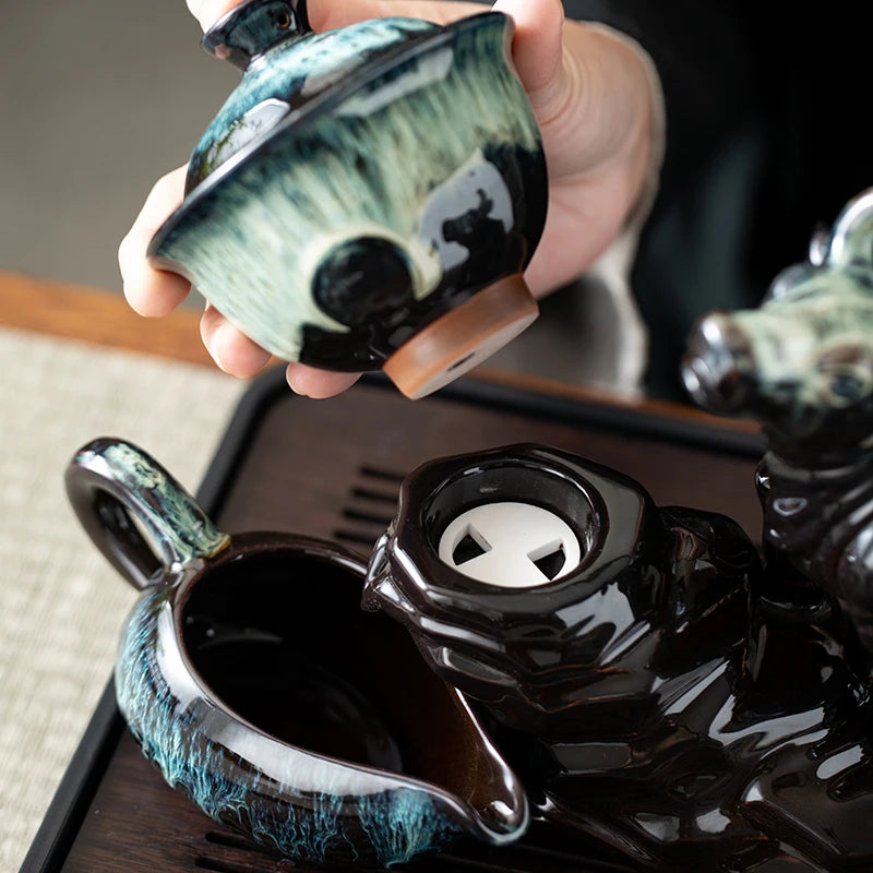 Semi-Automatic Bull Teapot Tea Set - Magnetic Rotating Kung 