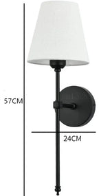 Modern wall sconce, black finish, white fabric shade - single