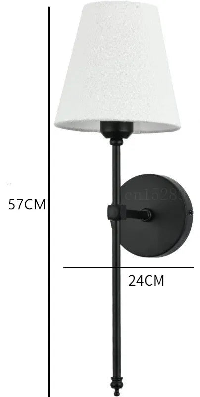 Modern wall sconce, black finish, white fabric shade - single