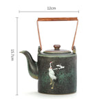 Japanese Kiln-Change Ceramic Teapot - Hand-Painted Crane, Copper Handle - 6