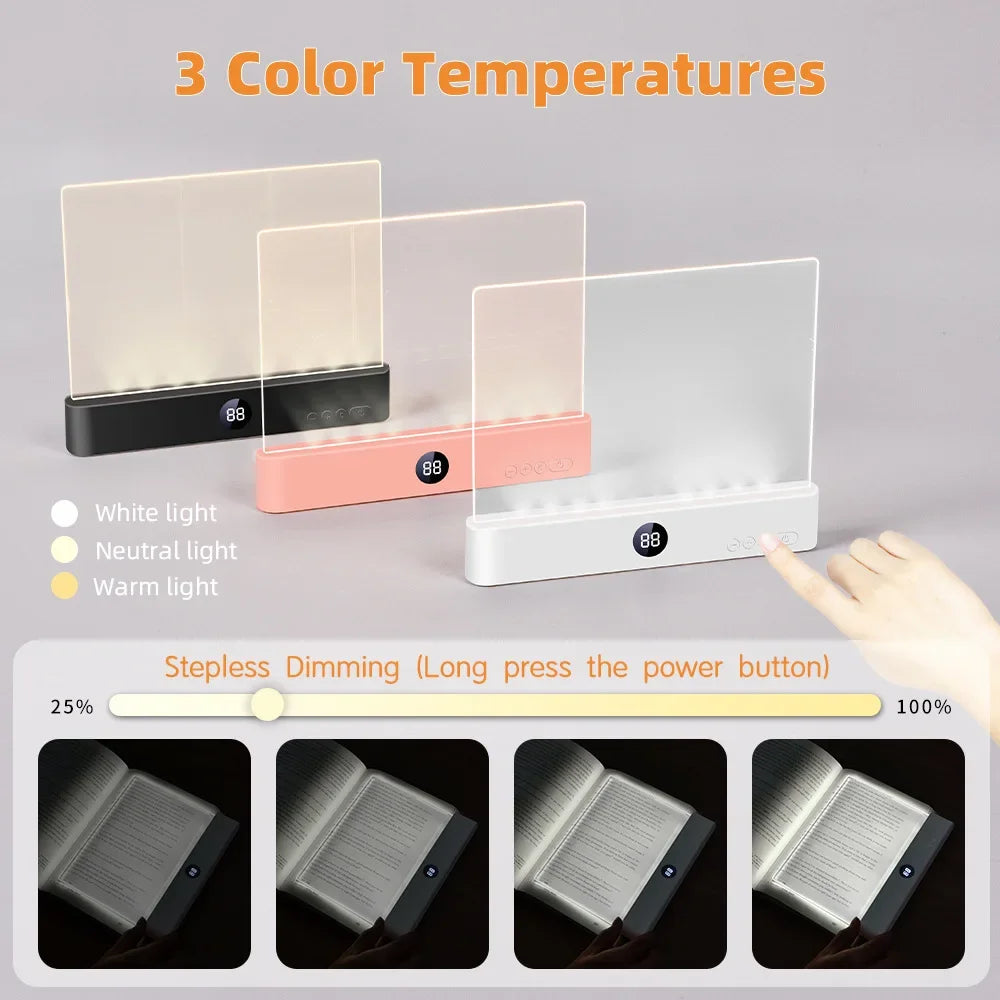 LED Flat Panel Book Light - Rechargeable Reading Lamp with 1 - 5