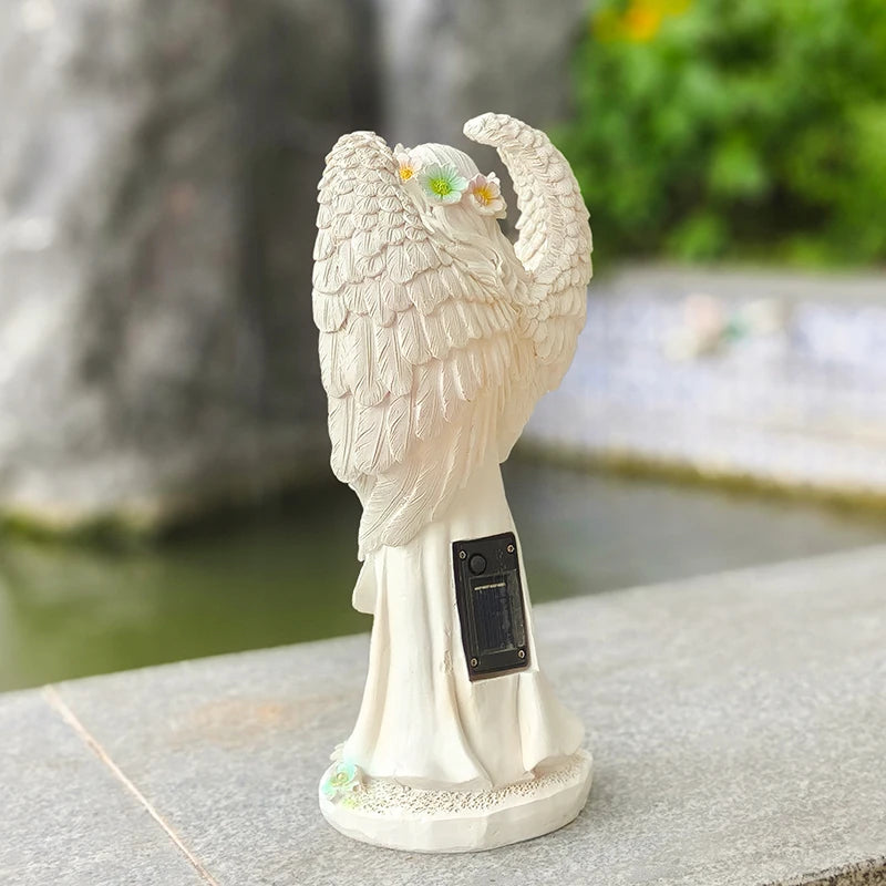 Solar Garden Angel Statue - Resin Outdoor Figurine with LED Light for Yard, Patio & Flower Bed Decor, 29cm