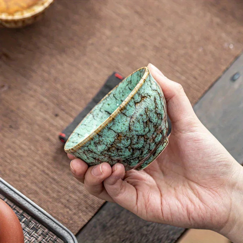 Ceramic Teacup Set of 5 - Handmade Kiln-Change Glaze Kung Fu Tea Cups, Gift Boxed - gallery 6