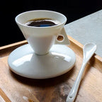 Bone China Espresso Cup and Saucer Set with Spoon - 50ml Conical Porce - 7