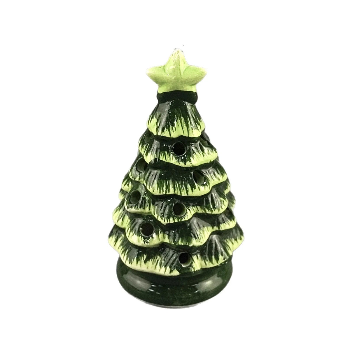 Ceramic Christmas Tree Tealight Holder - 11cm Glazed Green P
