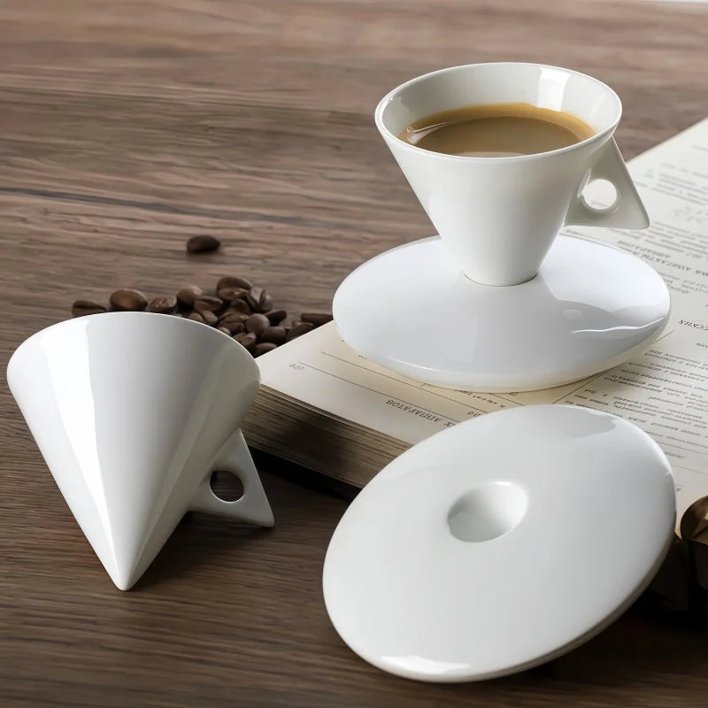 Bone China Espresso Cup and Saucer Set with Spoon - 50ml Conical Porce - 1