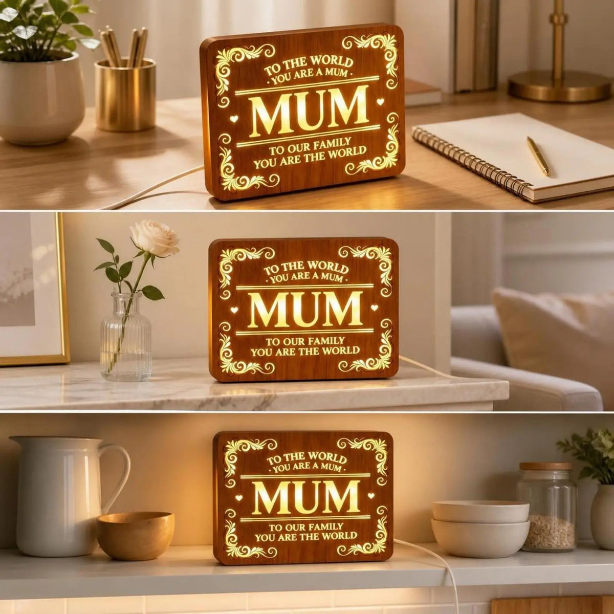 Illuminated Wood Wall Plaque - Mom and Dad Bedside Shelf Light - view 3