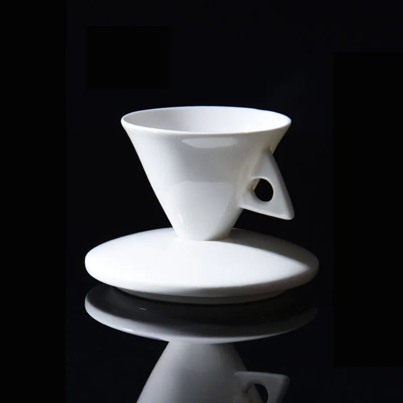 Bone China Espresso Cup and Saucer Set with Spoon - 50ml Conical Porce - 4