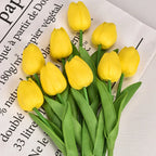 Real-Touch Artificial Tulips - 10 Stem Bouquet for Vases and Table Decor - Yellow
