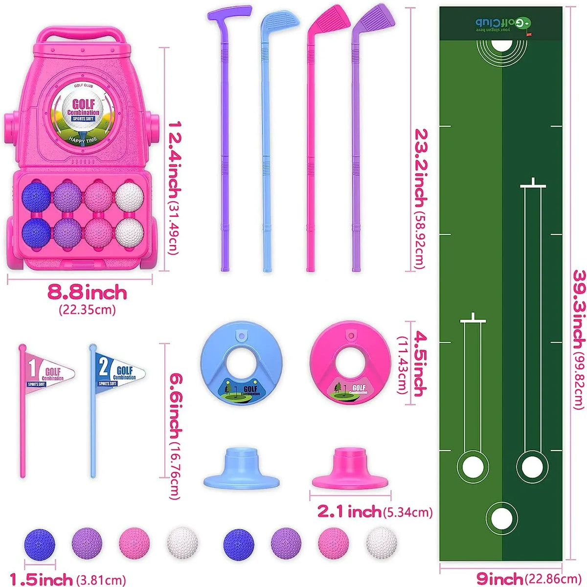 Kids Golf Club Set with Putting Mat - 4 Clubs, 8 Balls and Wheeled Cart - view 2