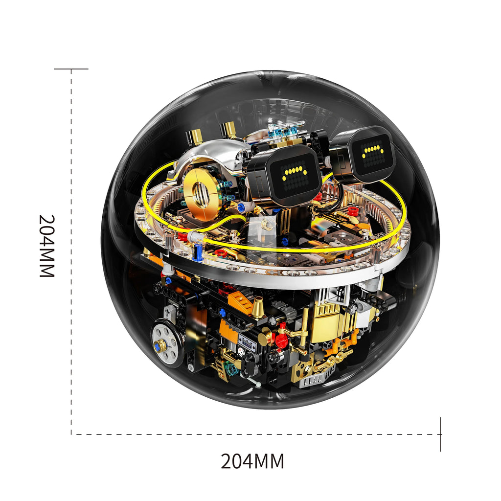 Programmable Robot Ball Building Set - 804-Piece RC Sphere Bot with LED Face - Color Wood