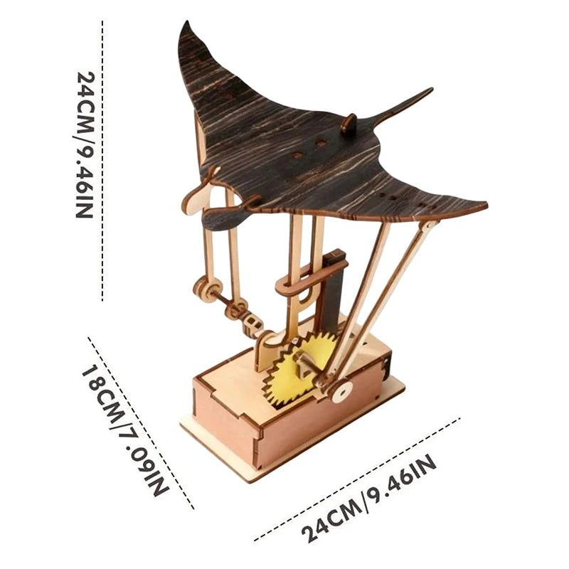 Wooden Manta Ray Kinetic Sculpture - electric bionic manta ray ornament
