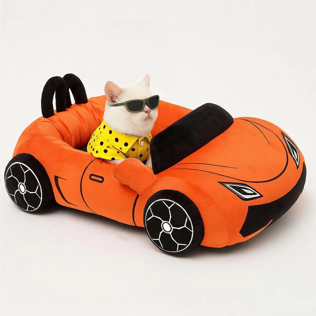 Sports Car Pet Bed - Plush Cat and Small Dog Bed with Cushion - view 1