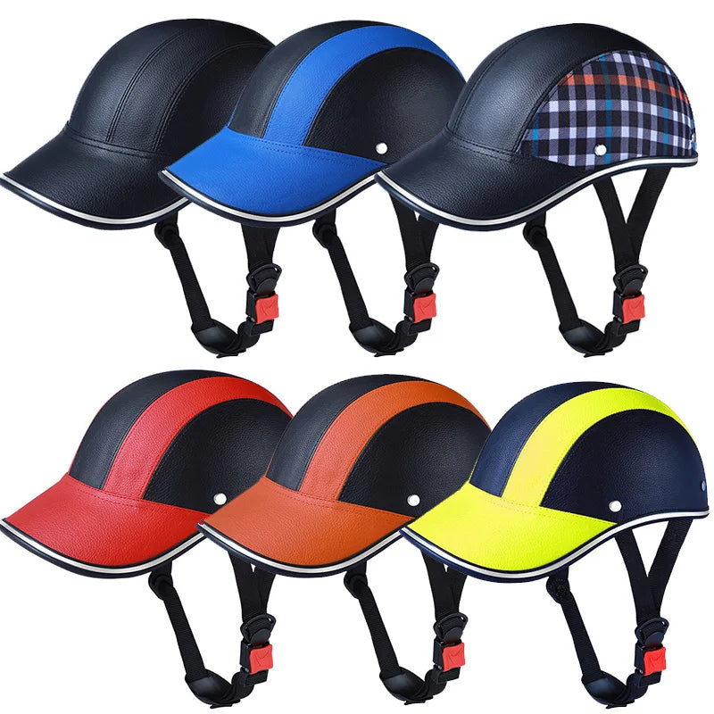 Baseball Cap Motorcycle Helmet - Leather-Look Open Face Scooter Helmet - view 1