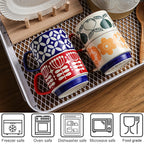 Retro Ceramic Coffee Mug Set of 4 - Stackable 300ml Nordic Pattern Cups - 4