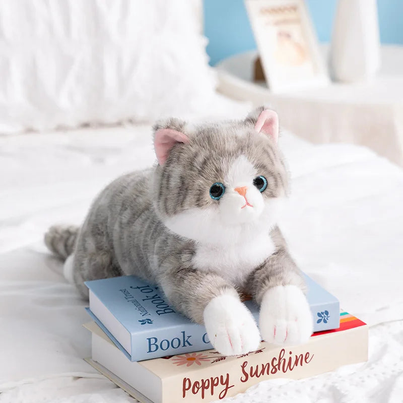 Realistic Lying Cat Plush 50cm - Lifelike Stuffed Kitten Pillow - Gray Tabby