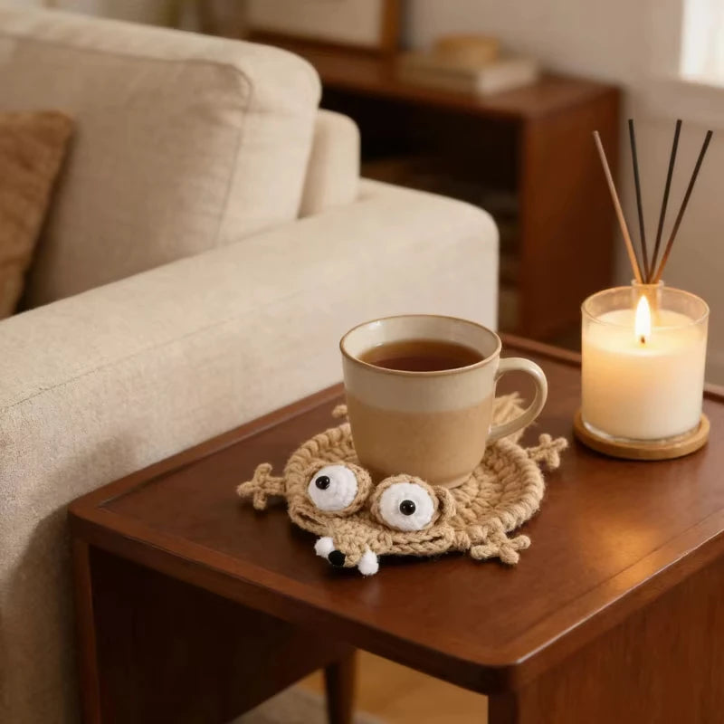Crochet Animal Coaster Set of 4 - Handmade Squirrel, Frog an - 2