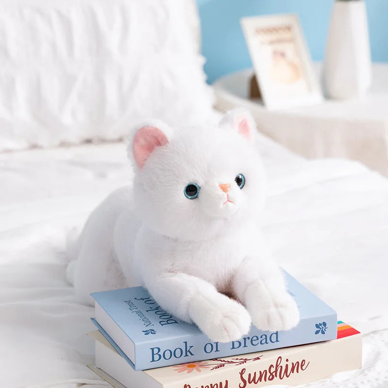Realistic Lying Cat Plush 50cm - Lifelike Stuffed Kitten Pillow - White
