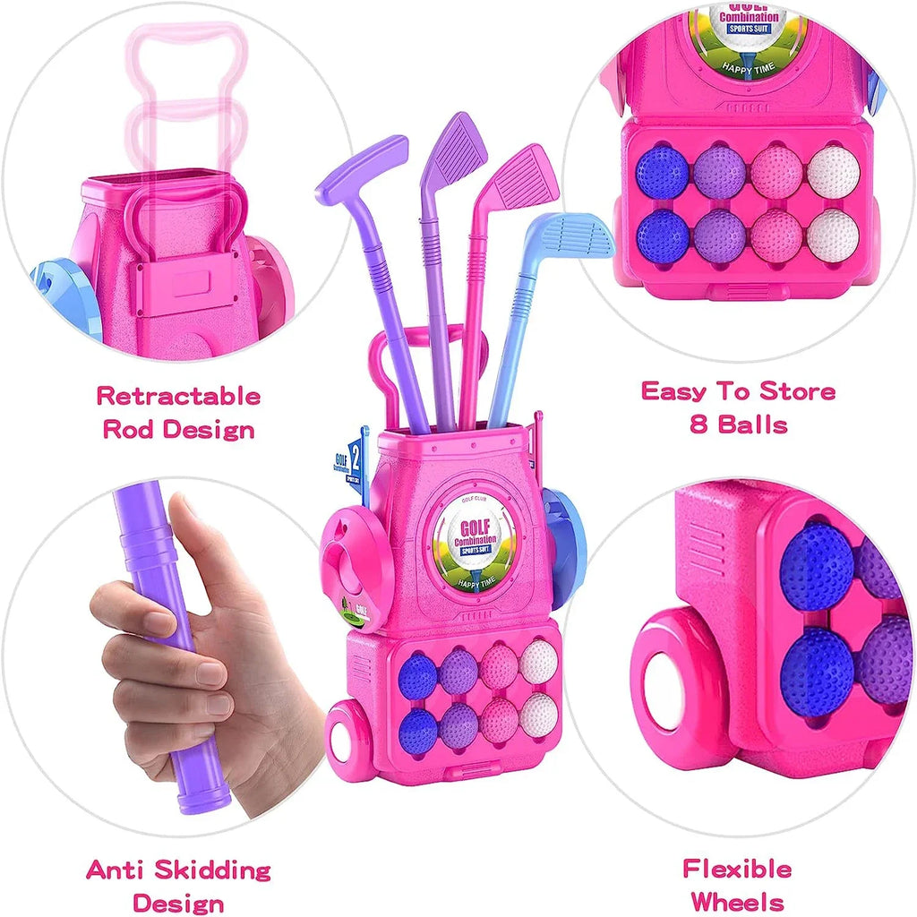Kids Golf Club Set with Putting Mat - 4 Clubs, 8 Balls and Wheeled Cart - view 3