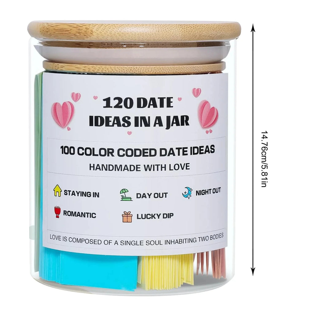 Date Night Ideas Jar - Colour-Coded Prompt Sticks in a Glass Jar with Bamboo Lid - image 4