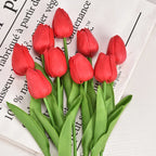 Real-Touch Artificial Tulips - 10 Stem Bouquet for Vases and Table Decor - Red