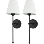 Modern wall sconce, black finish, white fabric shade - set of 2