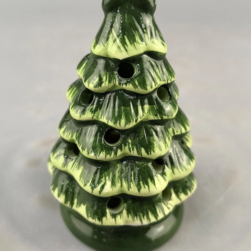 Ceramic Christmas Tree Tealight Holder - 11cm Glazed Green P
