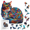 Cat Shaped Wooden Jigsaw Puzzle - Colourful Irregular Animal Pieces for Adults