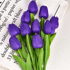 Real-Touch Artificial Tulips - 10 Stem Bouquet for Vases and Table Decor - Purple