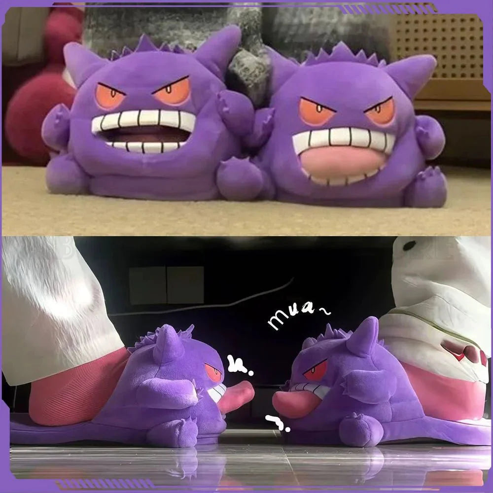 Gengar Plush Slippers – Tongue-Out Anime Design, Non-Slip EVA Sole, Soft... — Gift Idea
