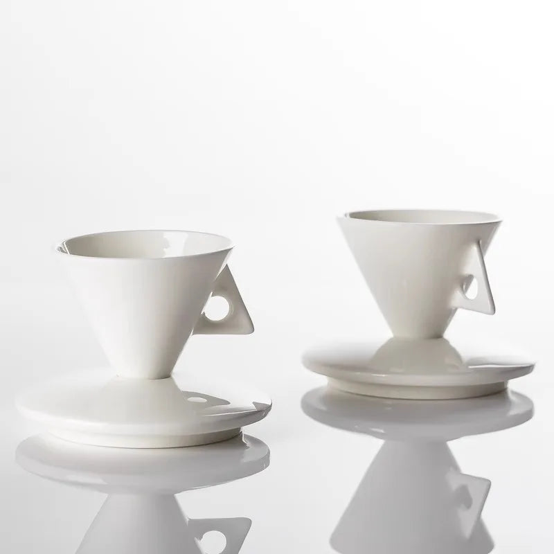Bone China Espresso Cup and Saucer Set with Spoon - 50ml Conical Porce - 5