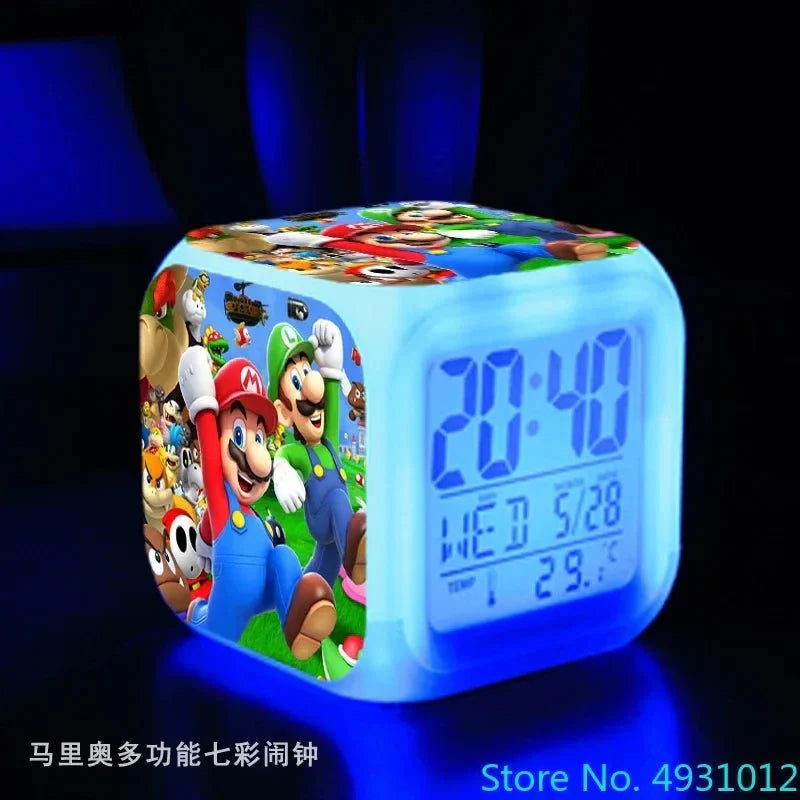 Anime Sonic Mario Bros Figure LED Alarm Clock 7-Color Touch Light Kids D... — View 12