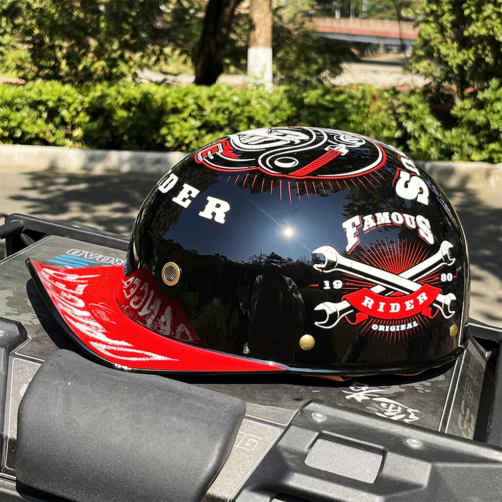 Motorcycle Half Helmet Baseball Cap Style - Retro Open Face Cruiser Shell - gallery 6