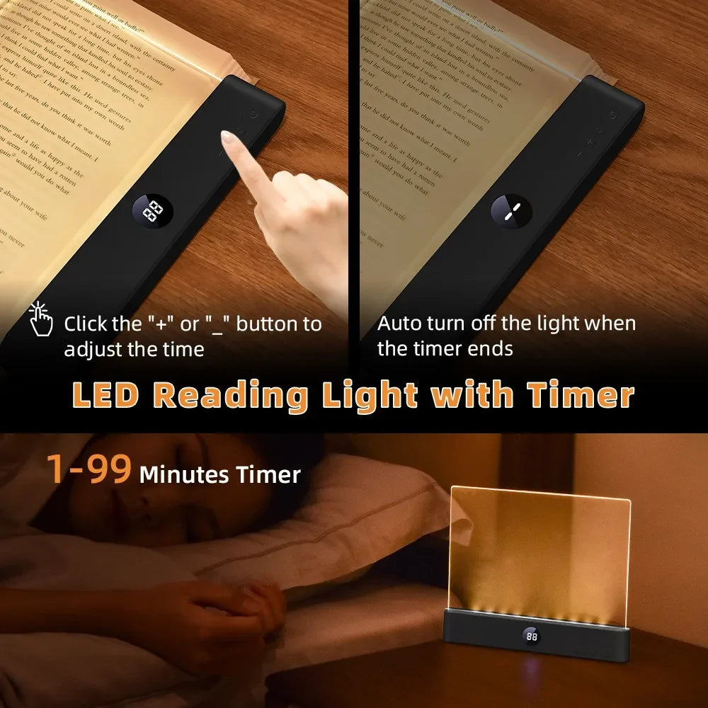 LED Flat Panel Book Light - Rechargeable Reading Lamp with 1 - 3