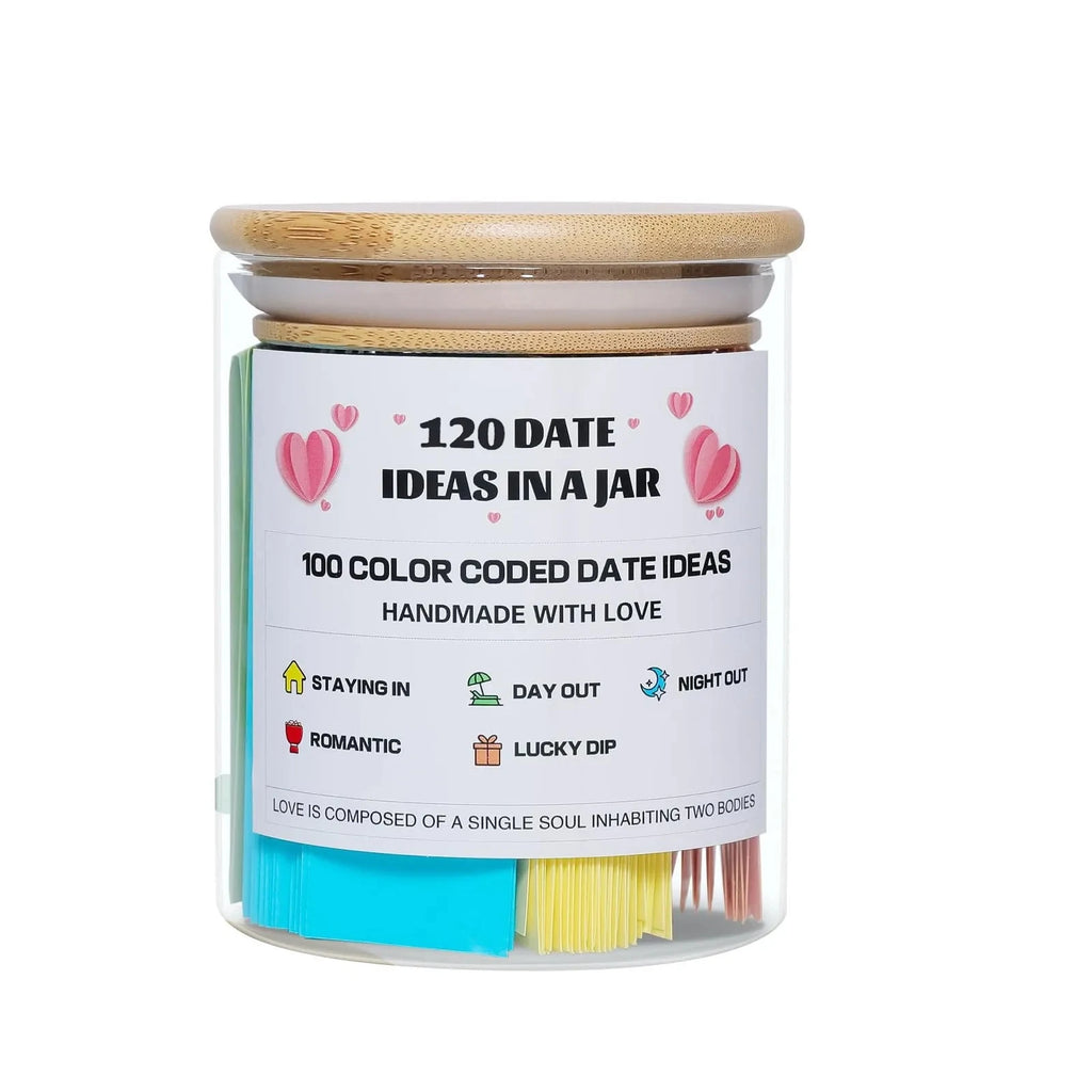 Date Night Ideas Jar - Colour-Coded Prompt Sticks in a Glass Jar with Bamboo Lid - image 3
