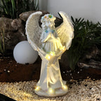 Solar Garden Angel Statue - Resin Outdoor Figurine with LED Light for Yard, Patio & Flower Bed Decor, 29cm