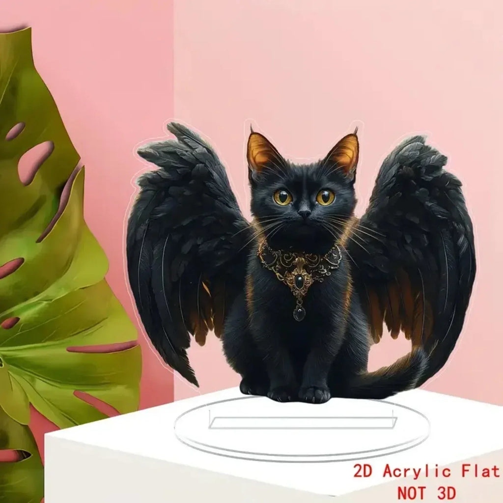 Winged Black Cat Acrylic Standee - Gothic Desk and Shelf Ornament - 4